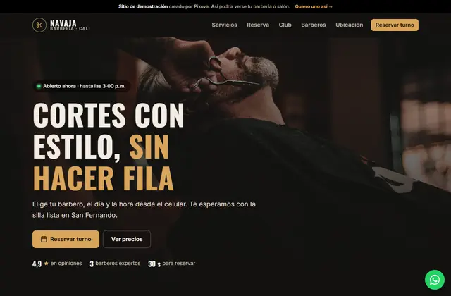 Vista de la página de Navaja Barbería