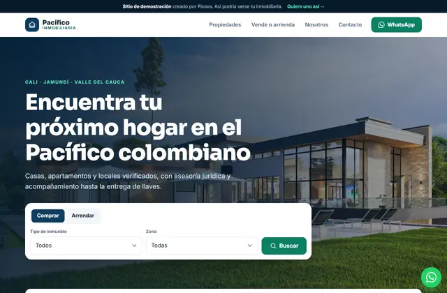 Vista de la página de Inmobiliaria Pacífico